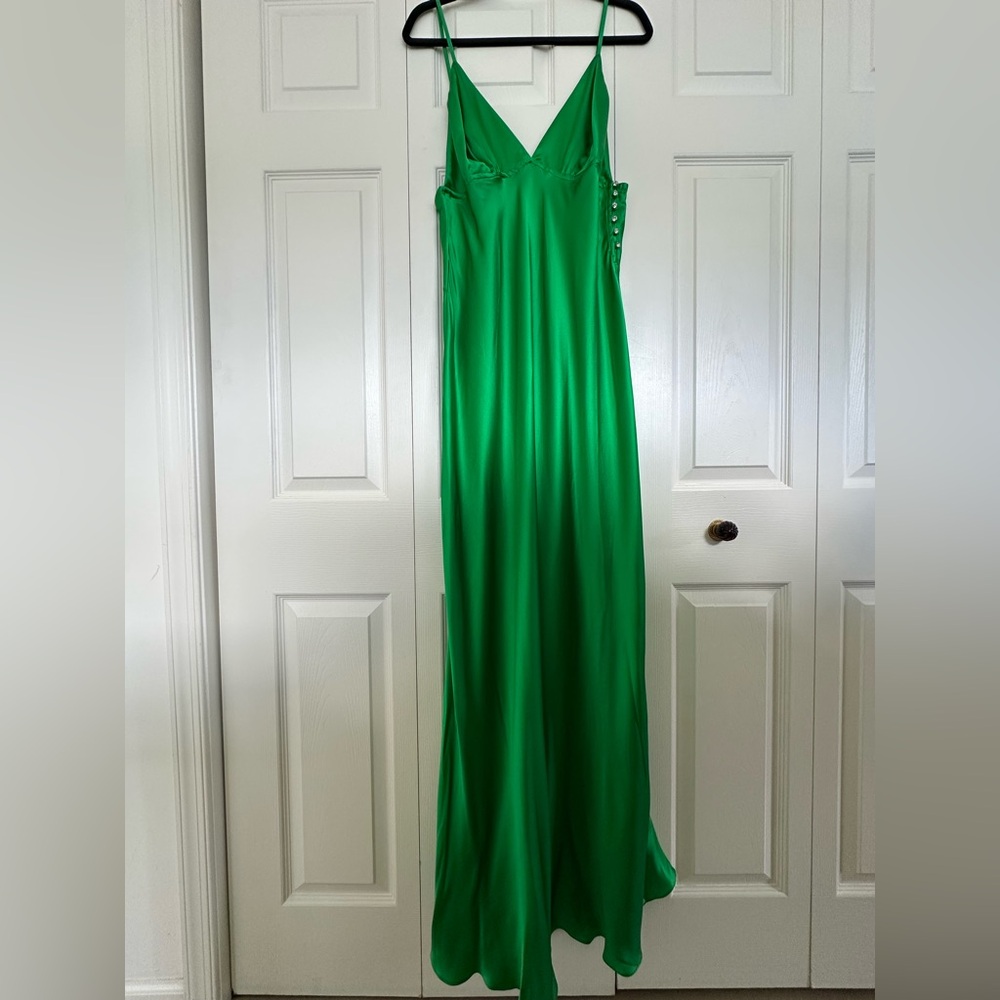 Rosamosario Nuvola 100% Silk Bias-Cut Silk Satin Emerald Green Dress
